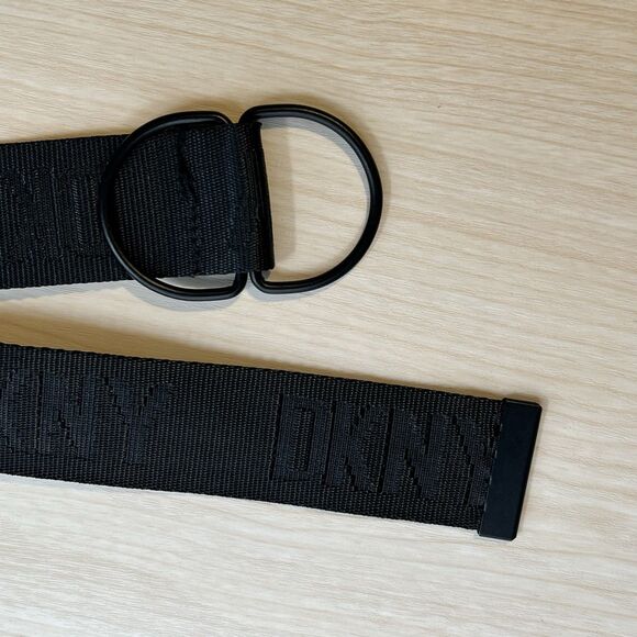 DKNY Donna Karan Belt OS Black Nylon Logo Double D Ring 39” Long Unisex Utility - Picture 4 of 8